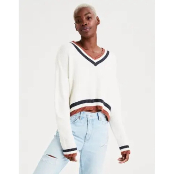 AMERICAN EAGLE Sweaters - American Eagle White Brown V-Neck Sweater XS